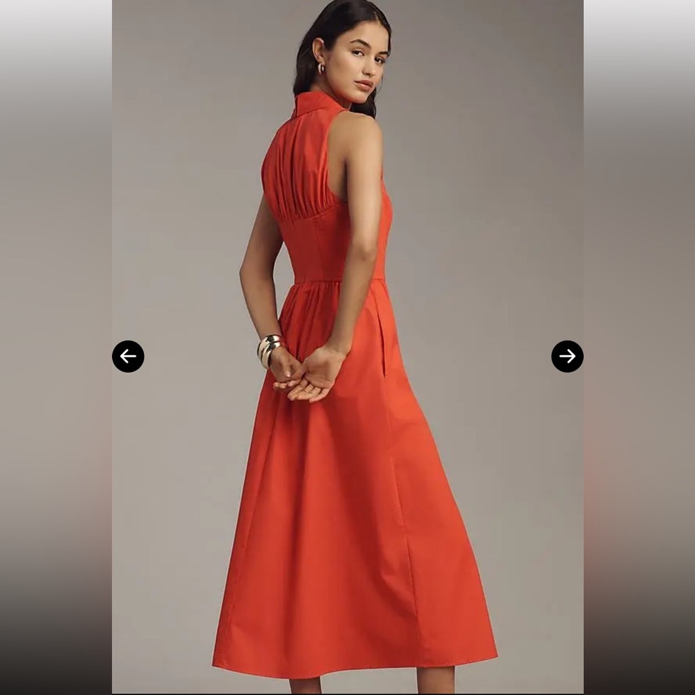 NEW Anthropologie Hutch Vivian Poplin Sleeveless Shirtdress In Poppy Red - Picture 6 of 11